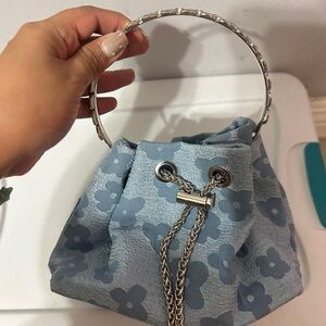 Amazon Blue Floral Mini Bag with Silver Handle